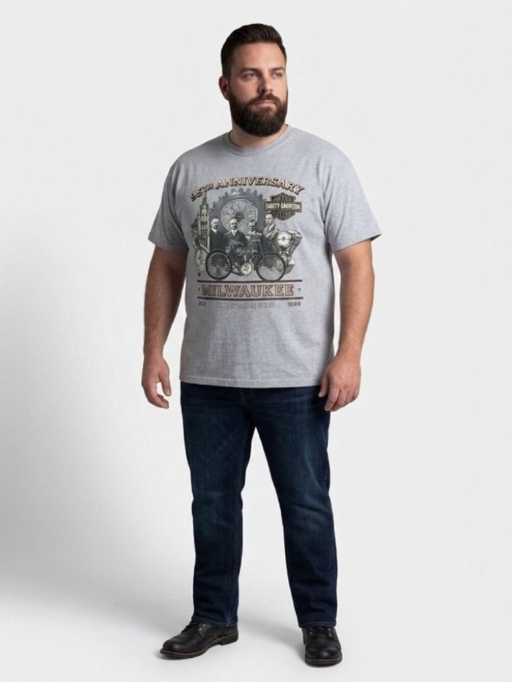 Harley-Davidson Milwaukee 95th Anniversary Mens Gray T-Shirt XL 20th Anniversary